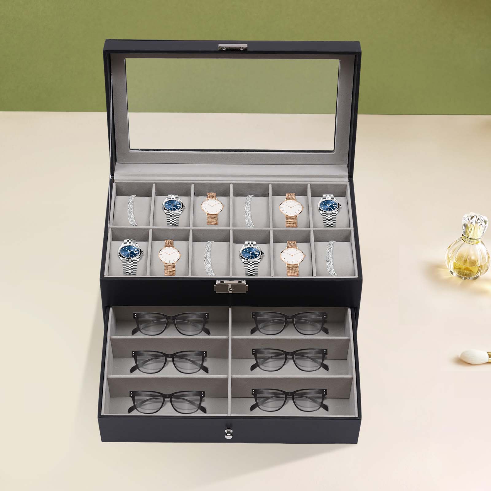 Trójpoziomowy, czarny organize – Jewelry Box Watches Bracelets recenzja i cena